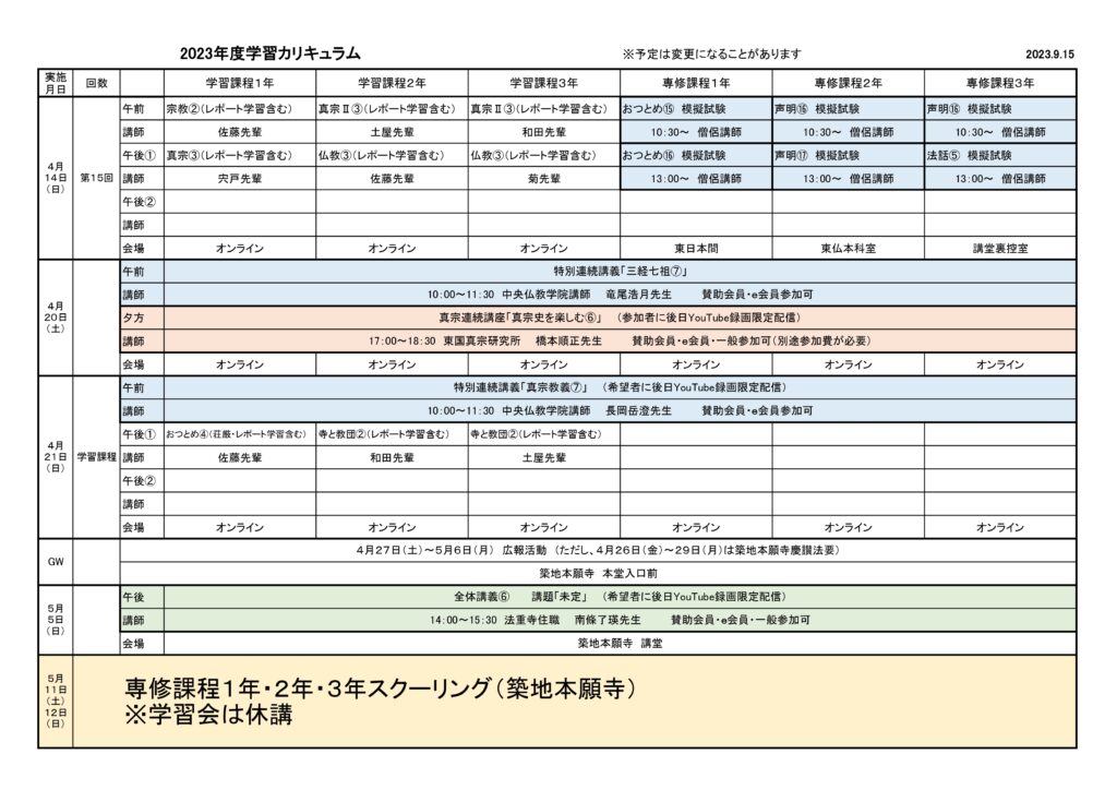 2023年度学習カリキュラム　2023.9.15版